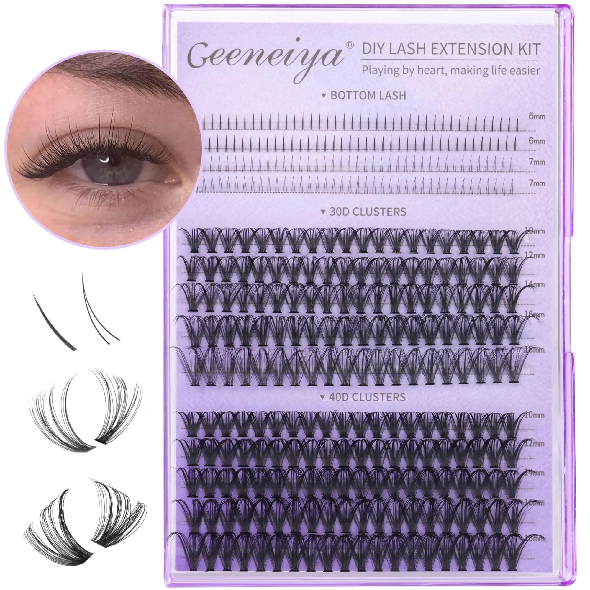 Spiky Wispy Lash Clusters, Bottom Cluster Eyelash Extensions, D Curl Individual Eyelashes, Natural Clusters Lashes for Women and Girls DIY at Home by Geeneiya (360PCS, 30D+40D+BOTTOM)