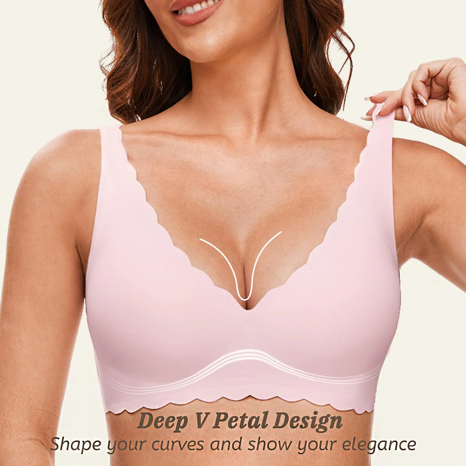 Deep V Petal Bras for Women No Underwire Soft Wireless Bras Comfort Seamless Bralettes with Extender Small Light Pink