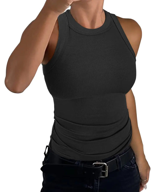 GEMBERA Womens Sleeveless Racerback High Neck Casual Basic Cotton Ribbed Fitted Tank Top X-Large Black - Vivareflex Online