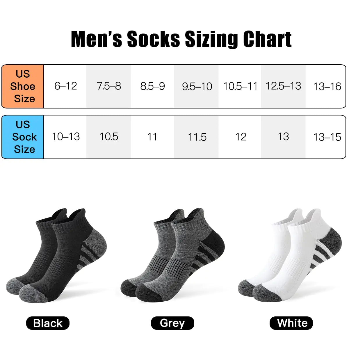 JOYNÉE Lot de 10 paires de chaussettes de course athlétiques pour hommes, lot de 10 paires de chaussettes d'entraînement respirantes à coupe basse, taille de chaussette : 10-13, taille unique, gris (10 paires)