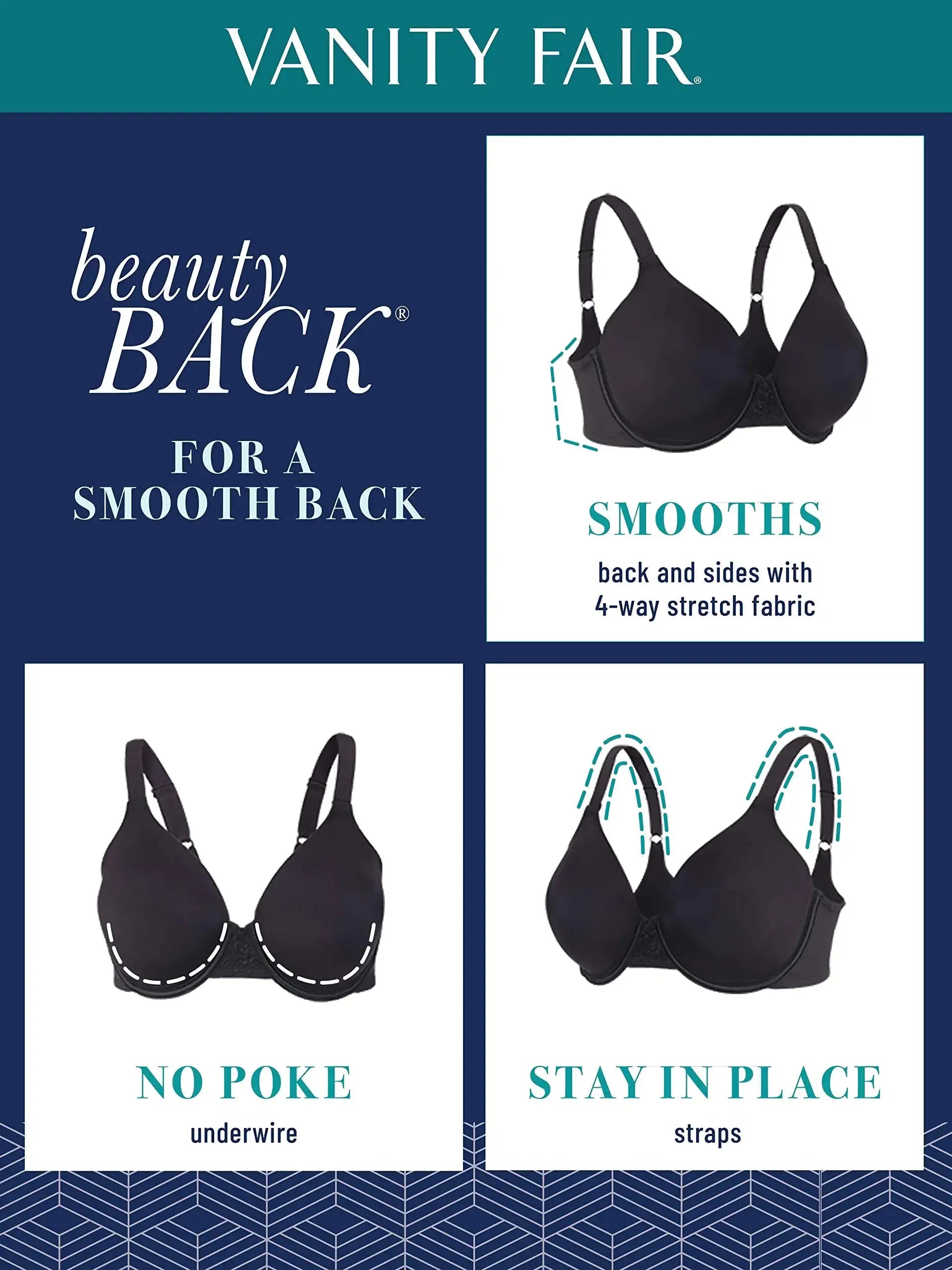 Vanity Fair Women's Full Figure Beauty Back Smoothing Bra, 4 Way Stretch_Vivareflex_Online