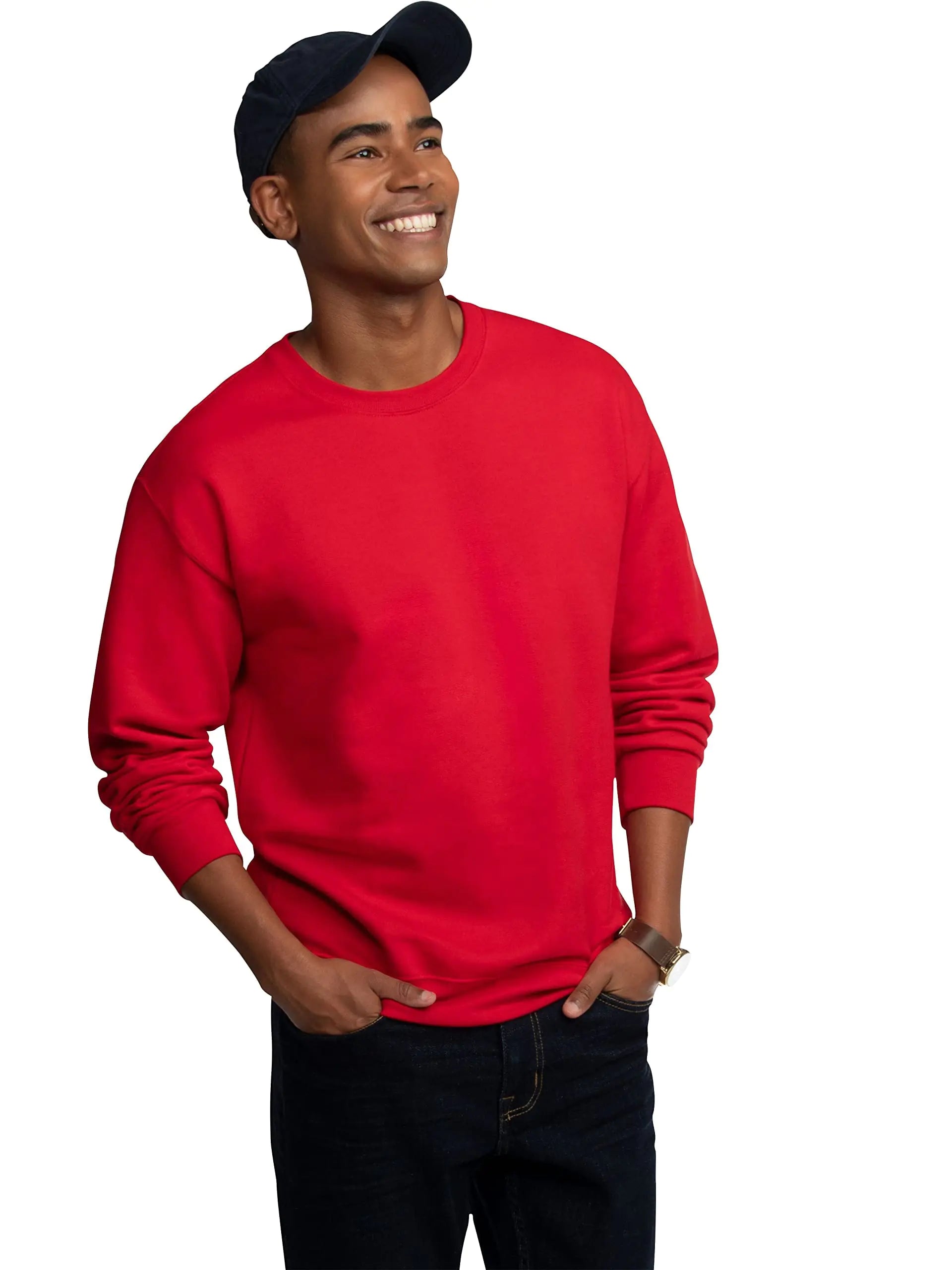 Sudadera con cuello redondo de polar Eversoft de Fruit of the Loom para hombre, que absorbe la humedad y es transpirable, tallas S-4x Large, color rojo 