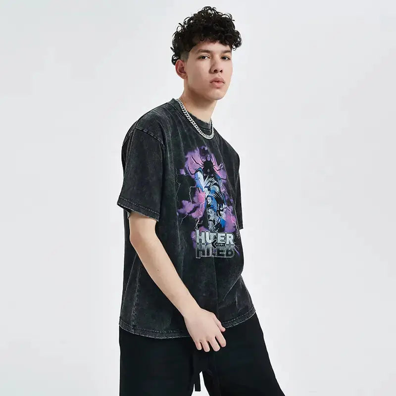 Vintage Washed Tshirts for Men Digital Printing Anime Graphic Vivareflex Online