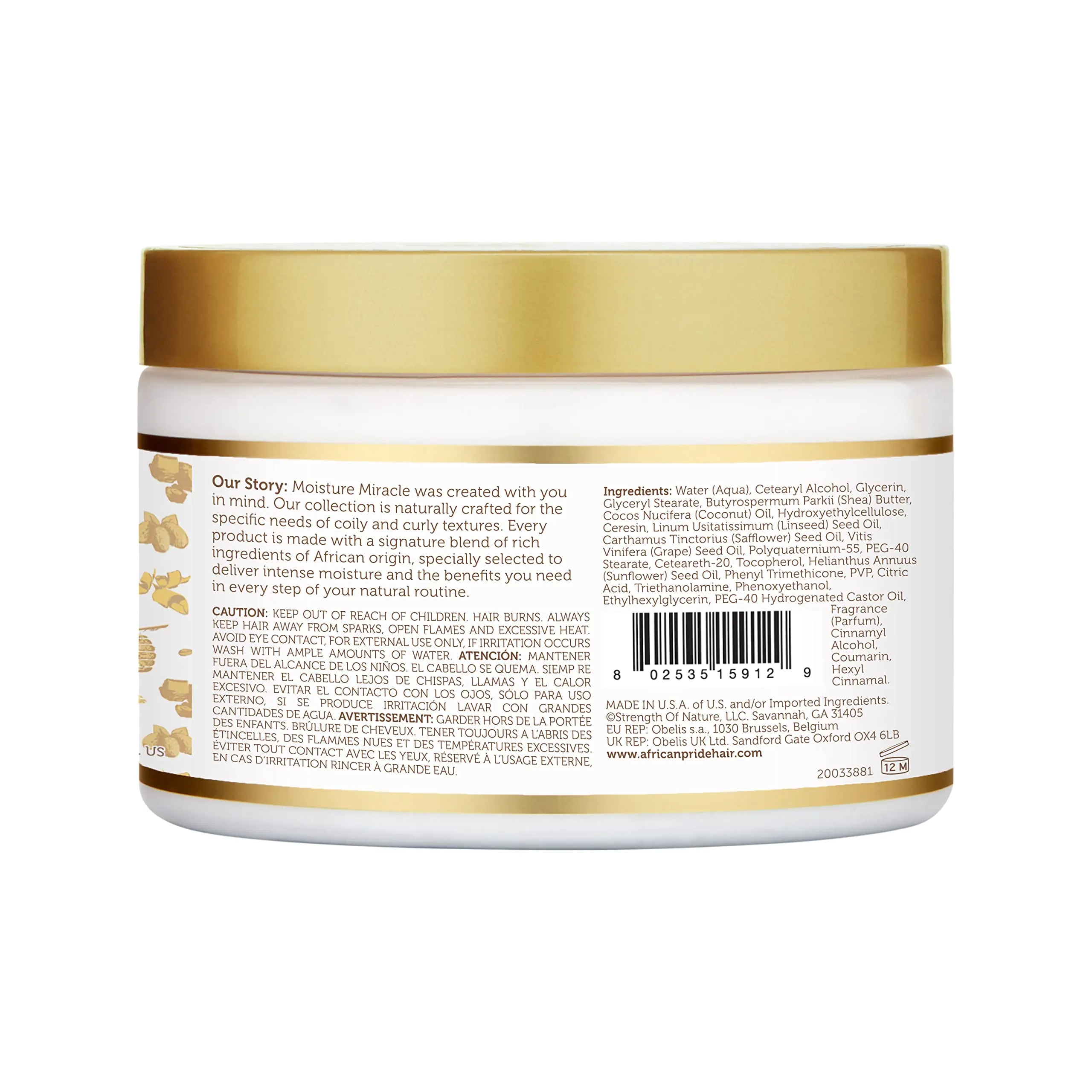 African Pride Moisture Miracle Curl Cream, Hydrate & Strengthen 12oz (Pack of 1) 12 Ounce (Pack of 1) Curling Cream