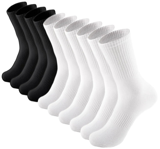 Chaussettes mi-mollet pour femmes ACCFOD en coton fin, longues, avec soutien de la voûte plantaire, chaussettes d'entraînement décontractées, 5 paires, 9-11, blanc/noir