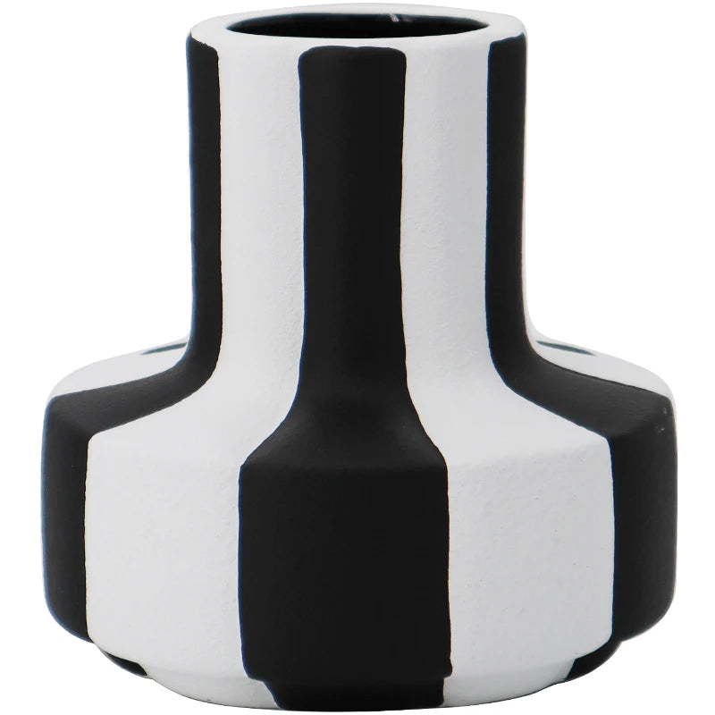 Vase en céramique à rayures noires et blanches