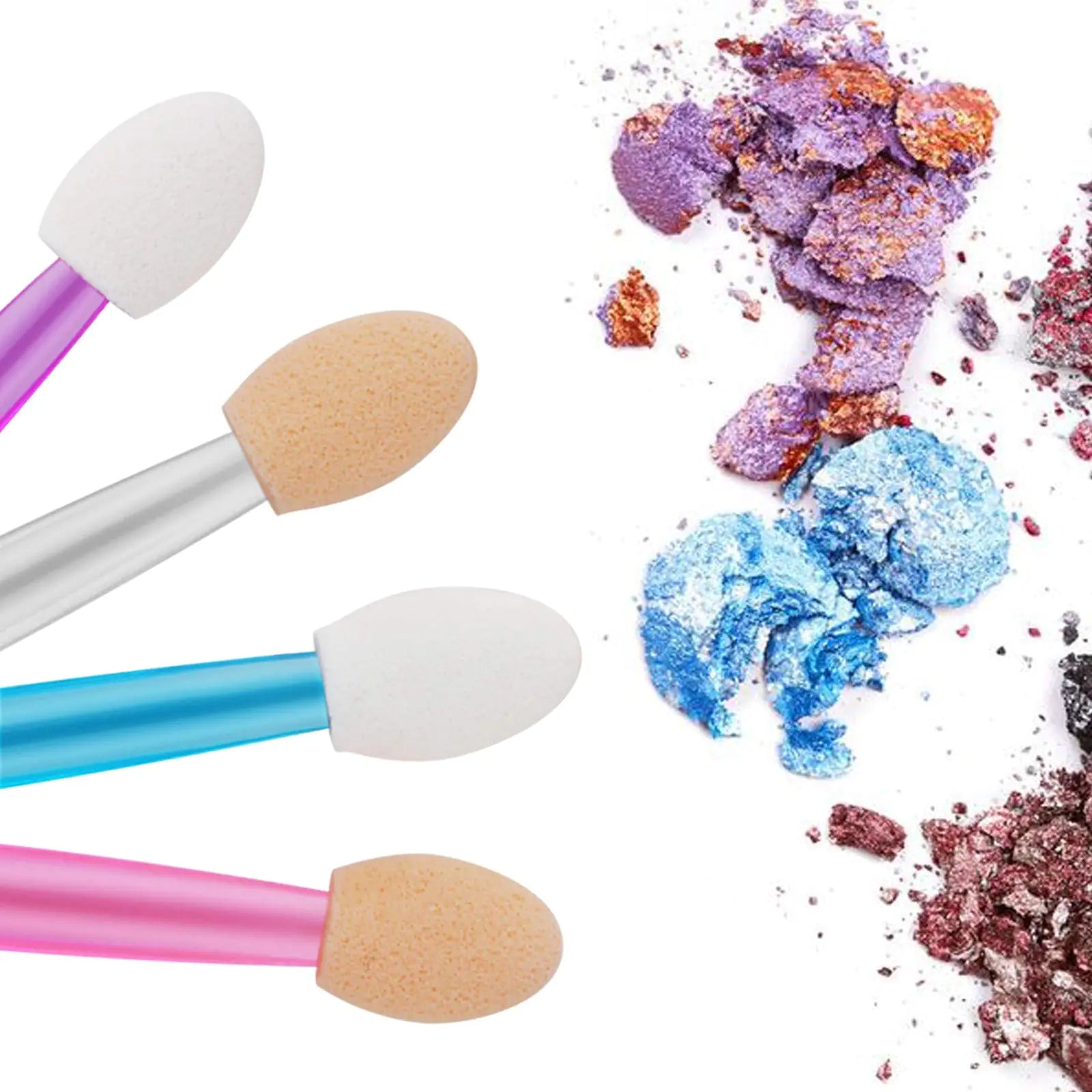 Cuttte Lot de 120 éponges applicatrices jetables à double face pour fard à paupières avec récipient, 4 couleurs de pinceaux pour fard à paupières, applicateur de maquillage transparent, rose, violet, bleu, 120 unités (lot de 1)