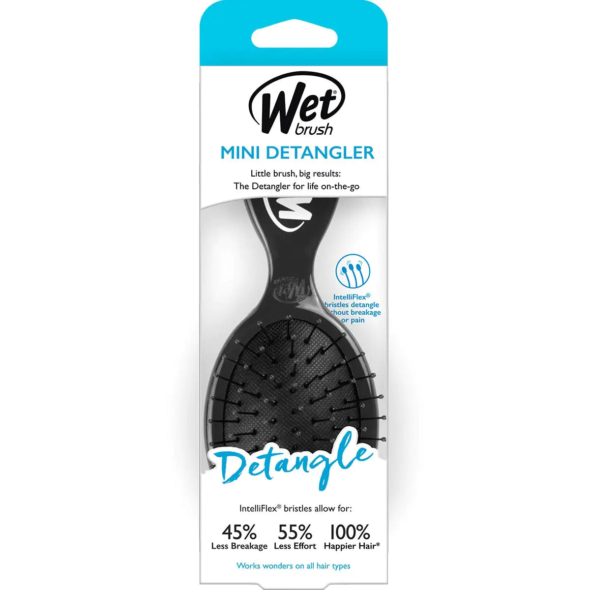 Wet Brush Detangling Brush, Mini Detangler Brush (Black) - Wet & Dry Tangle-Free Hair Brush for Women & Men - No Tangle Soft & Flexible Bristles for Straight, Curly, & Thick Hair Black 1 Count (Pack of 1)