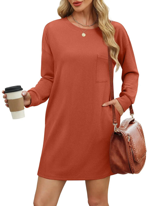 WIHOLL Women's Long Sleeve Loose-Fit Mini Dress with Pockets – Fall 2024 Fashion - Vivareflex Online