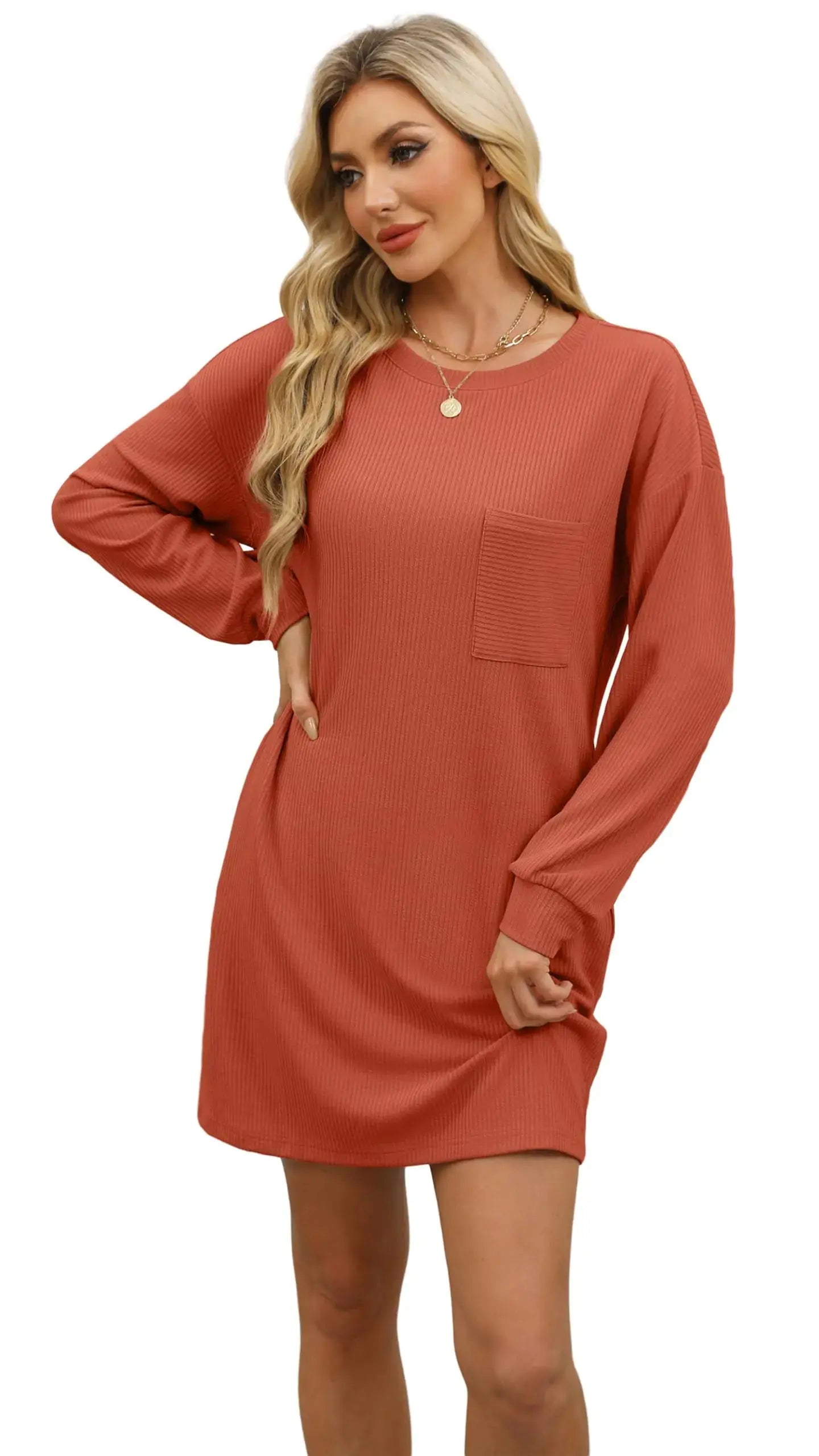 WIHOLL Women's Long Sleeve Loose-Fit Mini Dress with Pockets – Fall 2024 Fashion - Vivareflex Online