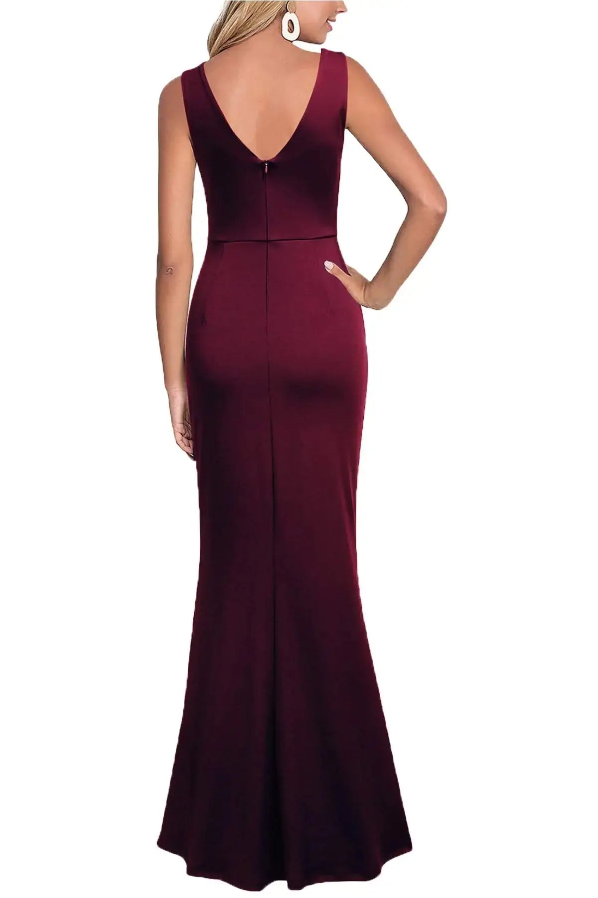 WOOSEA Women Sleeveless V Neck Split Evening Cocktail Long Dress Small Burgundy - Vivareflex Online