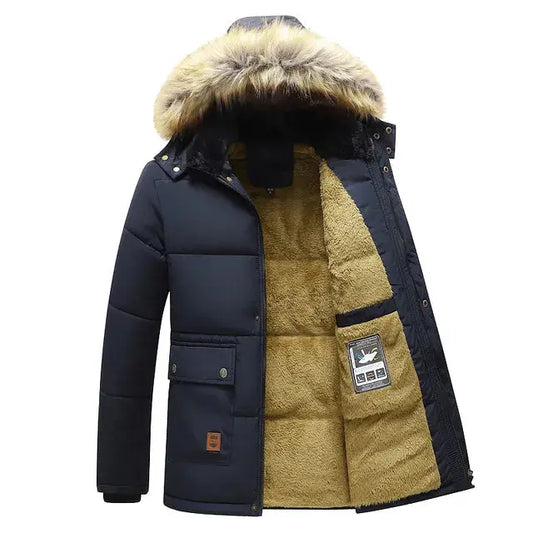 Windproof Fleece Thick Jacket Coat Men Fashion Hooded Fur Collar Vivareflex Online
