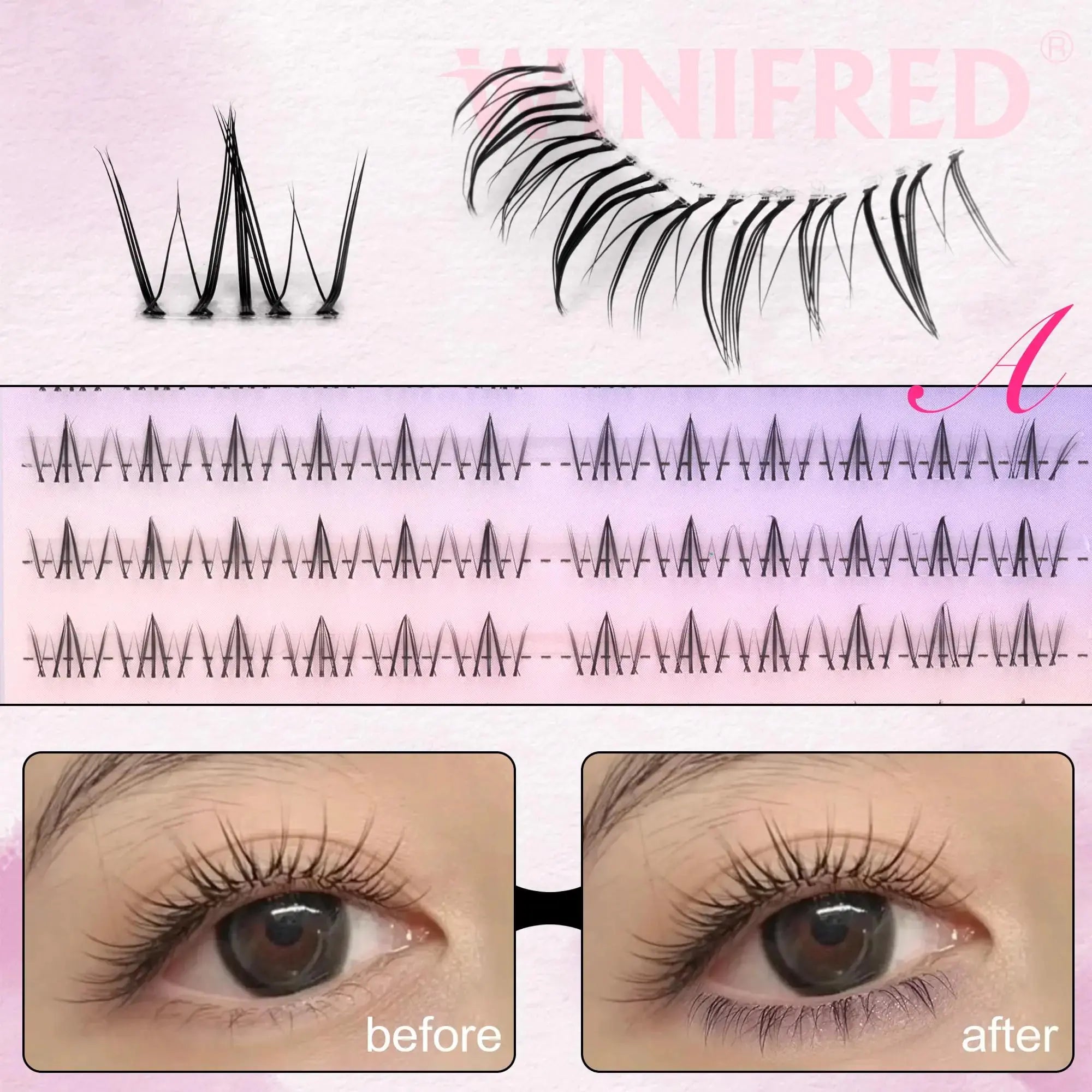 Winifred Bottom Lash Clusters – DIY Manga Wispy Lower Lashes with Clear Band - Vivareflex Online
