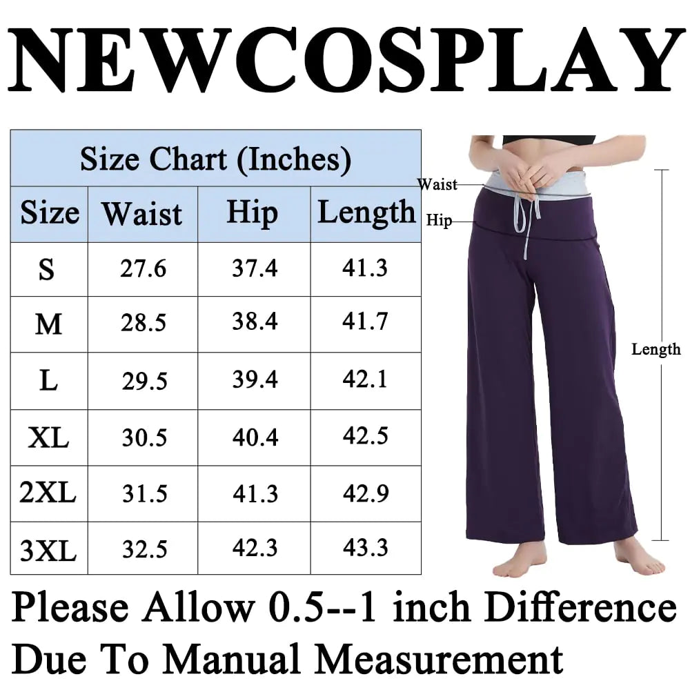 Pantalones de pijama cómodos para mujer de NEWCOSPLAY, pantalones casuales de pierna ancha con cordón y palazzo, color morado puro, talla pequeña 