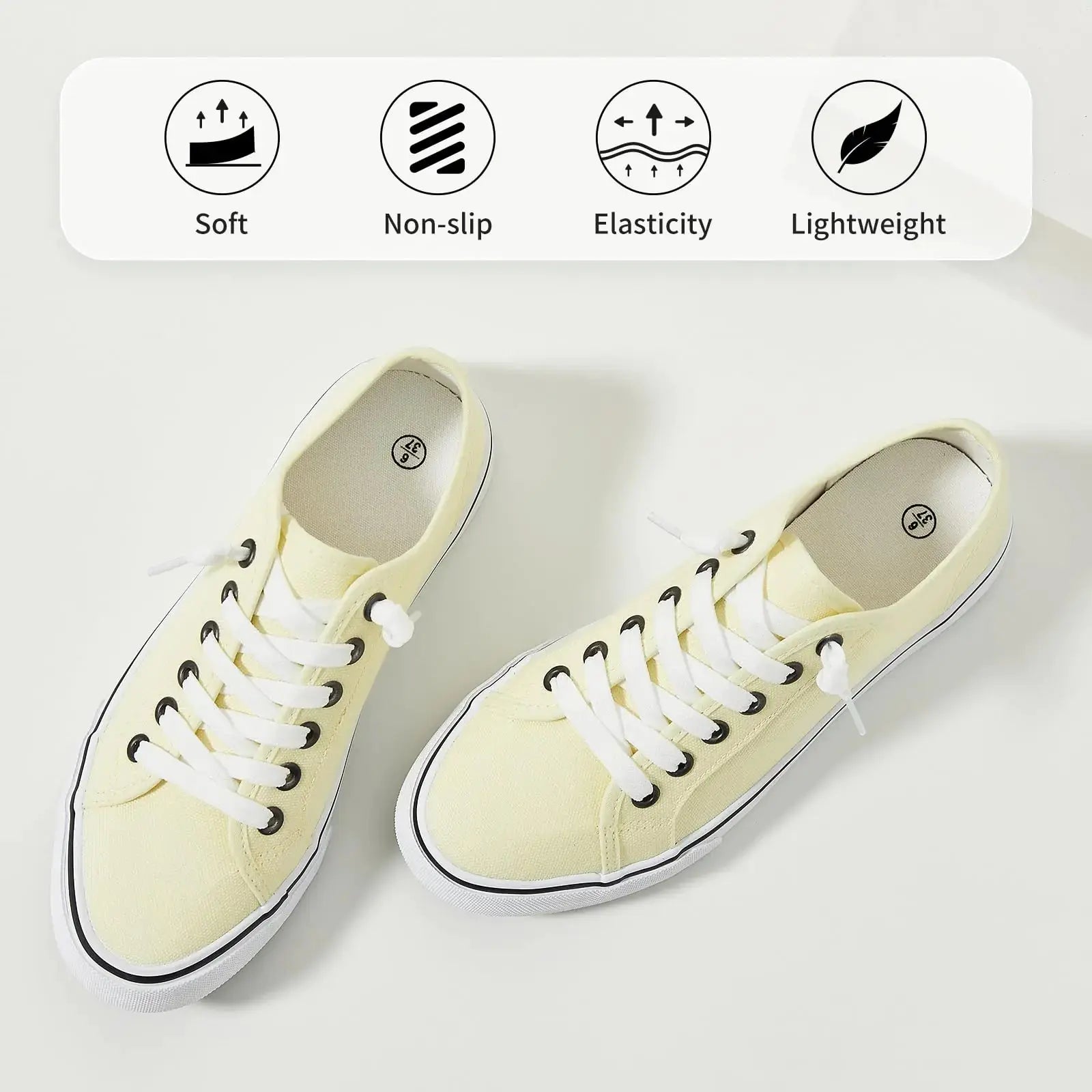Women Canvas Sneaker Slip On Non Slip Casual Shoes Lace Up Canvas Low Top White Shoes Loafers for Women Fashion Black Sneaker 5.5 Yellow - Vivareflex Online