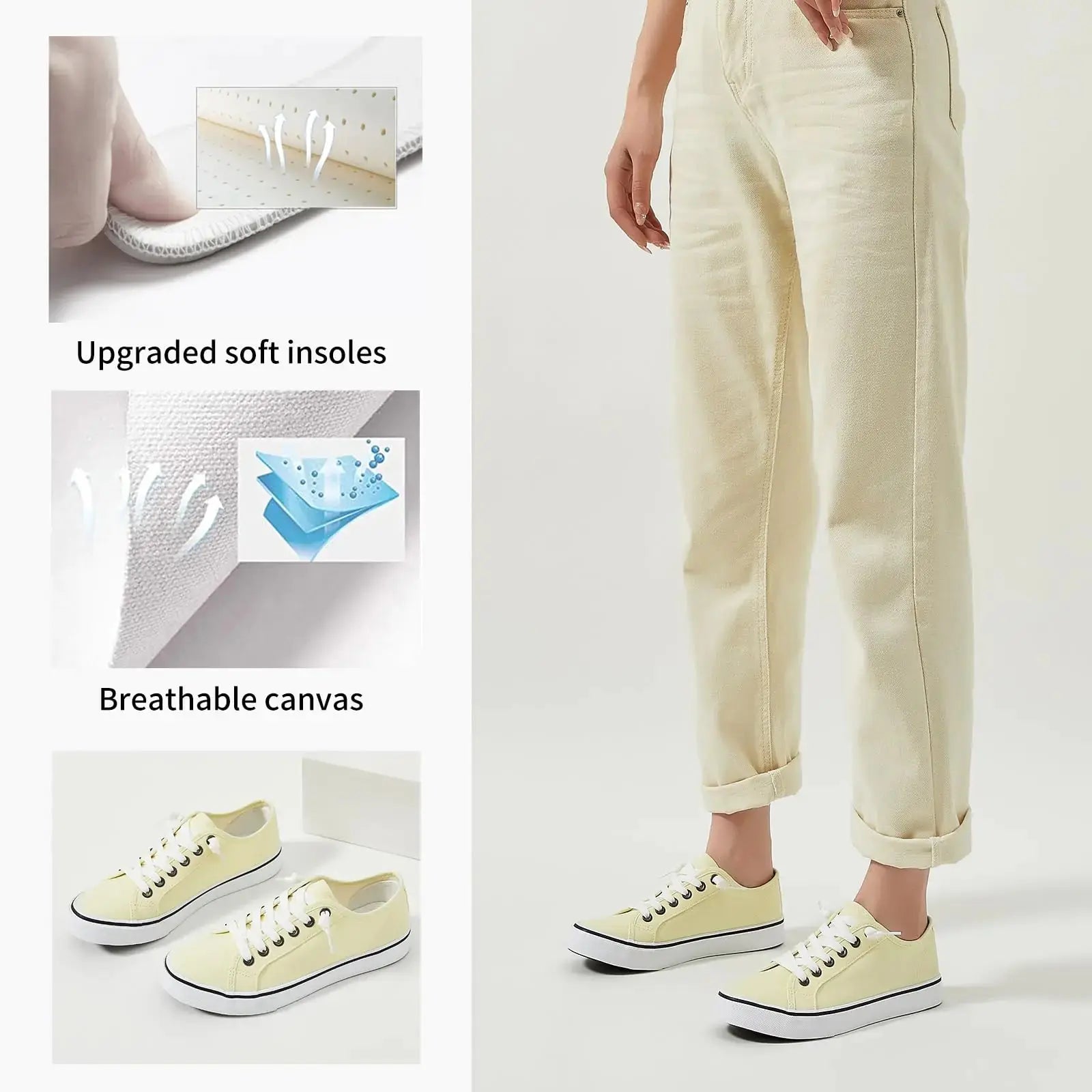 Women Canvas Sneaker Slip On Non Slip Casual Shoes Lace Up Canvas Low Top White Shoes Loafers for Women Fashion Black Sneaker 5.5 Yellow - Vivareflex Online