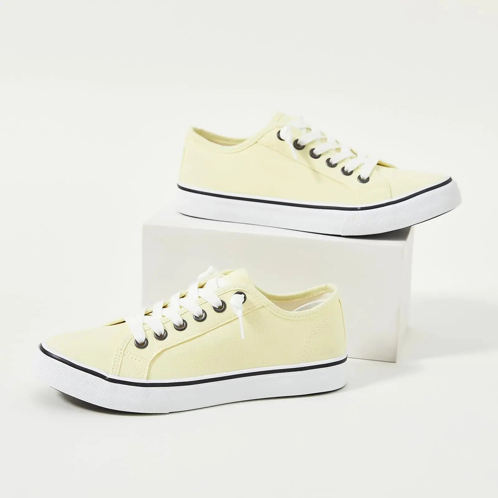 Women Canvas Sneaker Slip On Non Slip Casual Shoes Lace Up Canvas Low Top White Shoes Loafers for Women Fashion Black Sneaker 5.5 Yellow - Vivareflex Online
