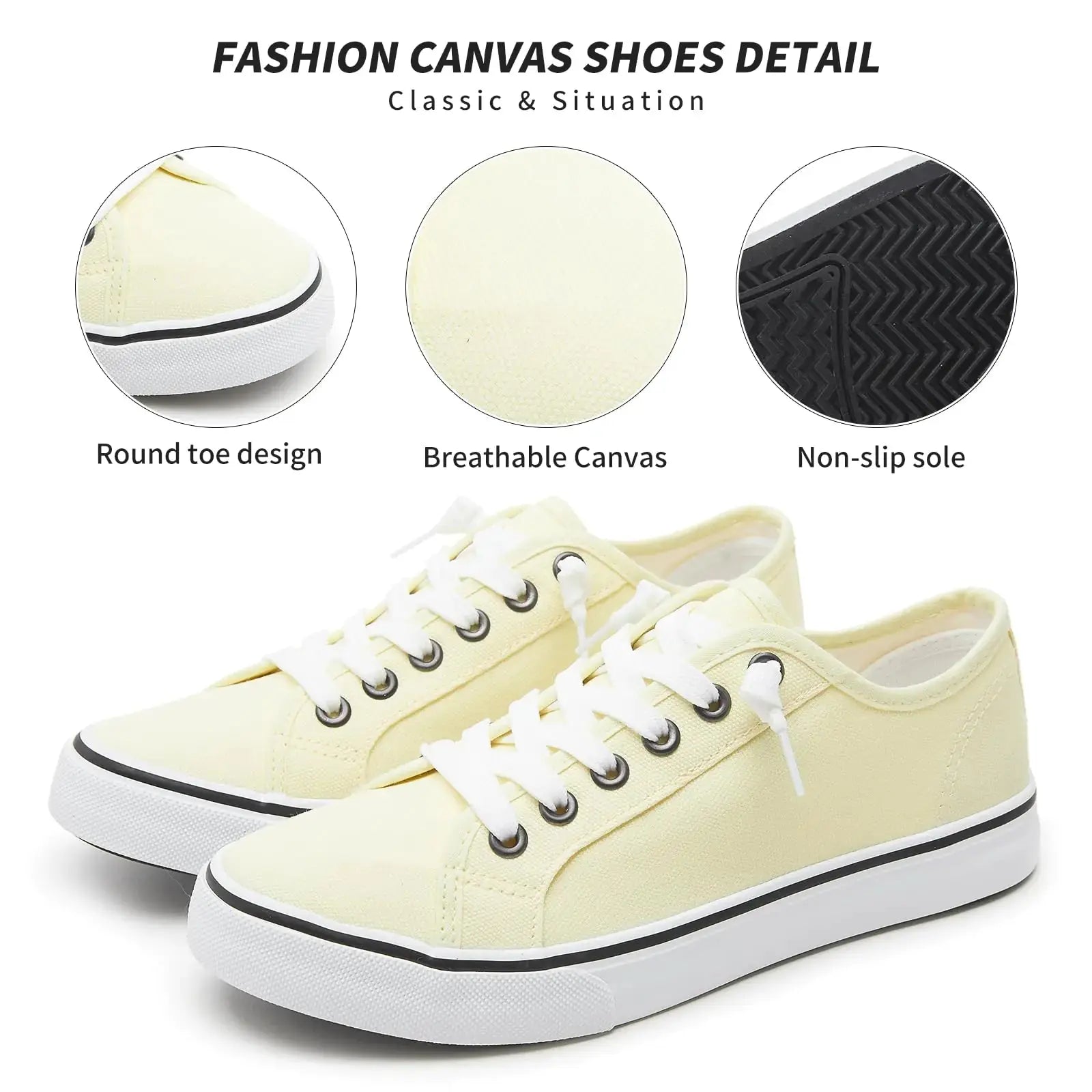 Women Canvas Sneaker Slip On Non Slip Casual Shoes Lace Up Canvas Low Top White Shoes Loafers for Women Fashion Black Sneaker 5.5 Yellow - Vivareflex Online