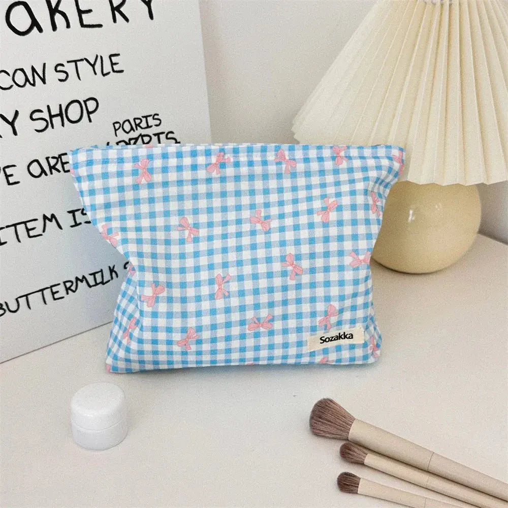 Women Makeup Pouch Plaid Bow Print Makeup Storage Bag Kawaii Makeup Bag Large Cosmetic Organizer Bag Clutch Handbag Beauty Case Ultimate Bag Store
