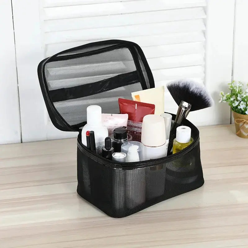 Women Necessary Portable Cosmetic Bag Fashion Black Mesh Transparent Travel Organizer Large Capacity Toiletry Bags Makeup Pouch Ultimate Bag Store