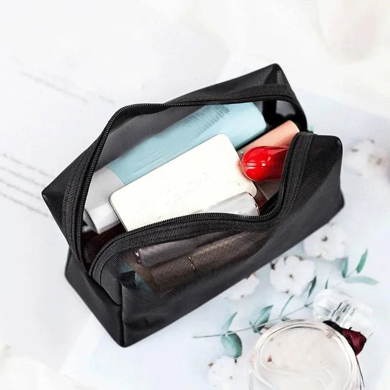 Women Necessary Portable Cosmetic Bag Fashion Black Mesh Transparent Travel Organizer Large Capacity Toiletry Bags Makeup Pouch Ultimate Bag Store