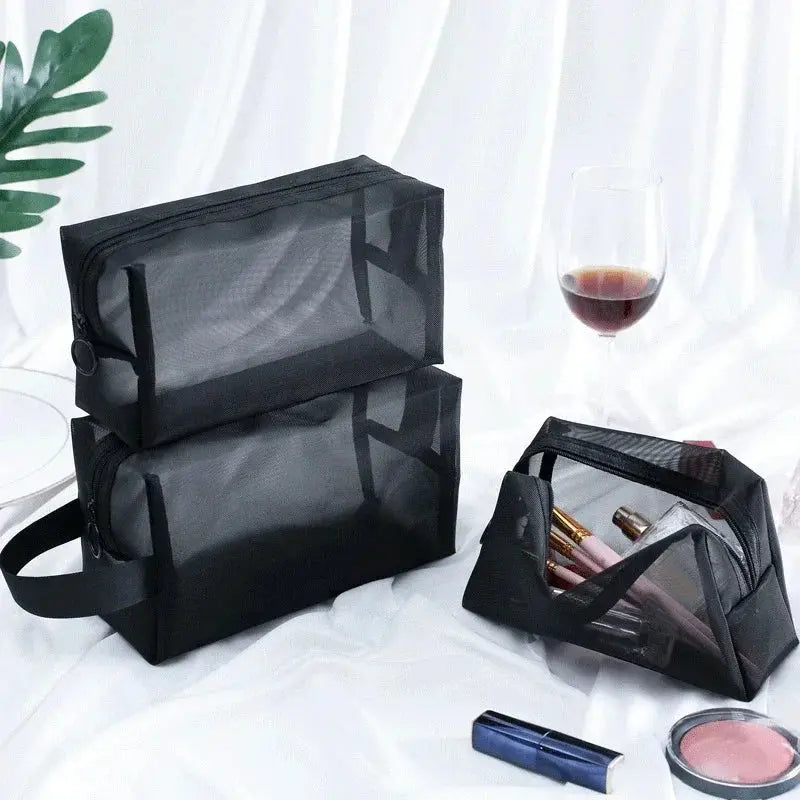 Women Necessary Portable Cosmetic Bag Fashion Black Mesh Transparent Travel Organizer Large Capacity Toiletry Bags Makeup Pouch Ultimate Bag Store