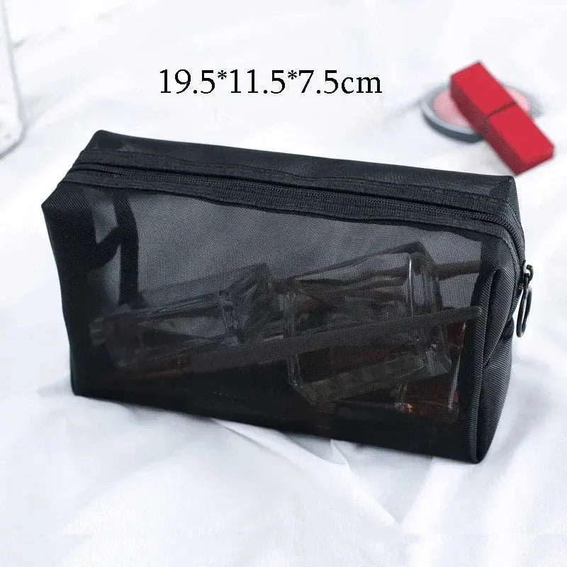 Women Necessary Portable Cosmetic Bag Fashion Black Mesh Transparent Travel Organizer Large Capacity Toiletry Bags Makeup Pouch Ultimate Bag Store