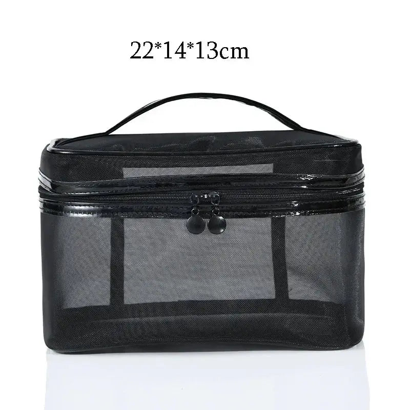 Women Necessary Portable Cosmetic Bag Fashion Black Mesh Transparent Travel Organizer Large Capacity Toiletry Bags Makeup Pouch Ultimate Bag Store