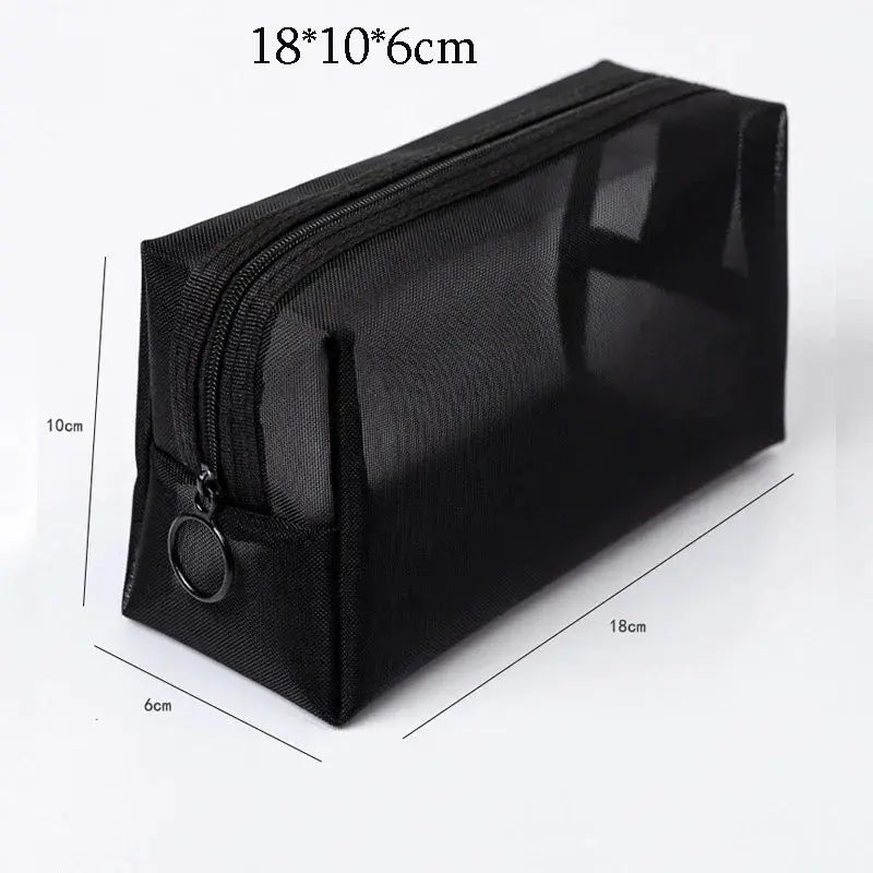 Women Necessary Portable Cosmetic Bag Fashion Black Mesh Transparent Travel Organizer Large Capacity Toiletry Bags Makeup Pouch Ultimate Bag Store