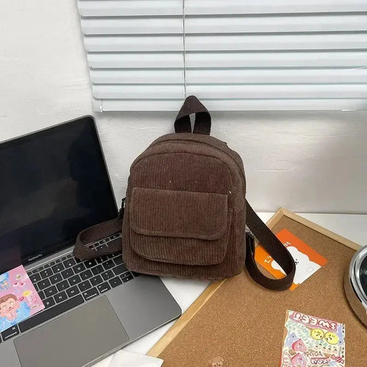 Women's Corduroy Mini Backpack - Solid Color Casual Travel Bookbag Ultimate Bag Store