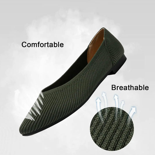 Women's Flats Shoes Pointed Toe Knit Ballet Comfortable Dressy Slip On Flat 8 Green - Vivareflex Online