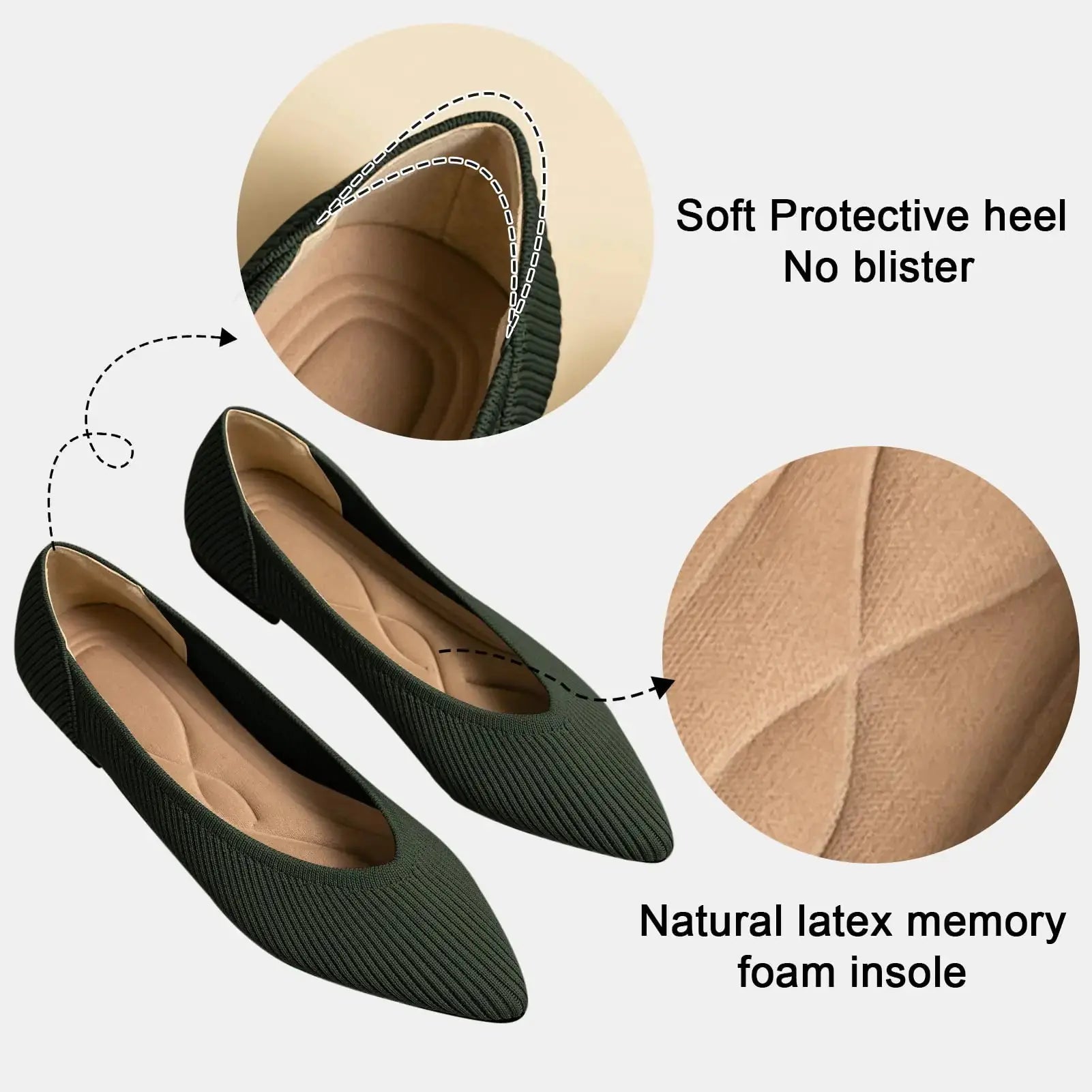 Women's Flats Shoes Pointed Toe Knit Ballet Comfortable Dressy Slip On Flat 8 Green - Vivareflex Online