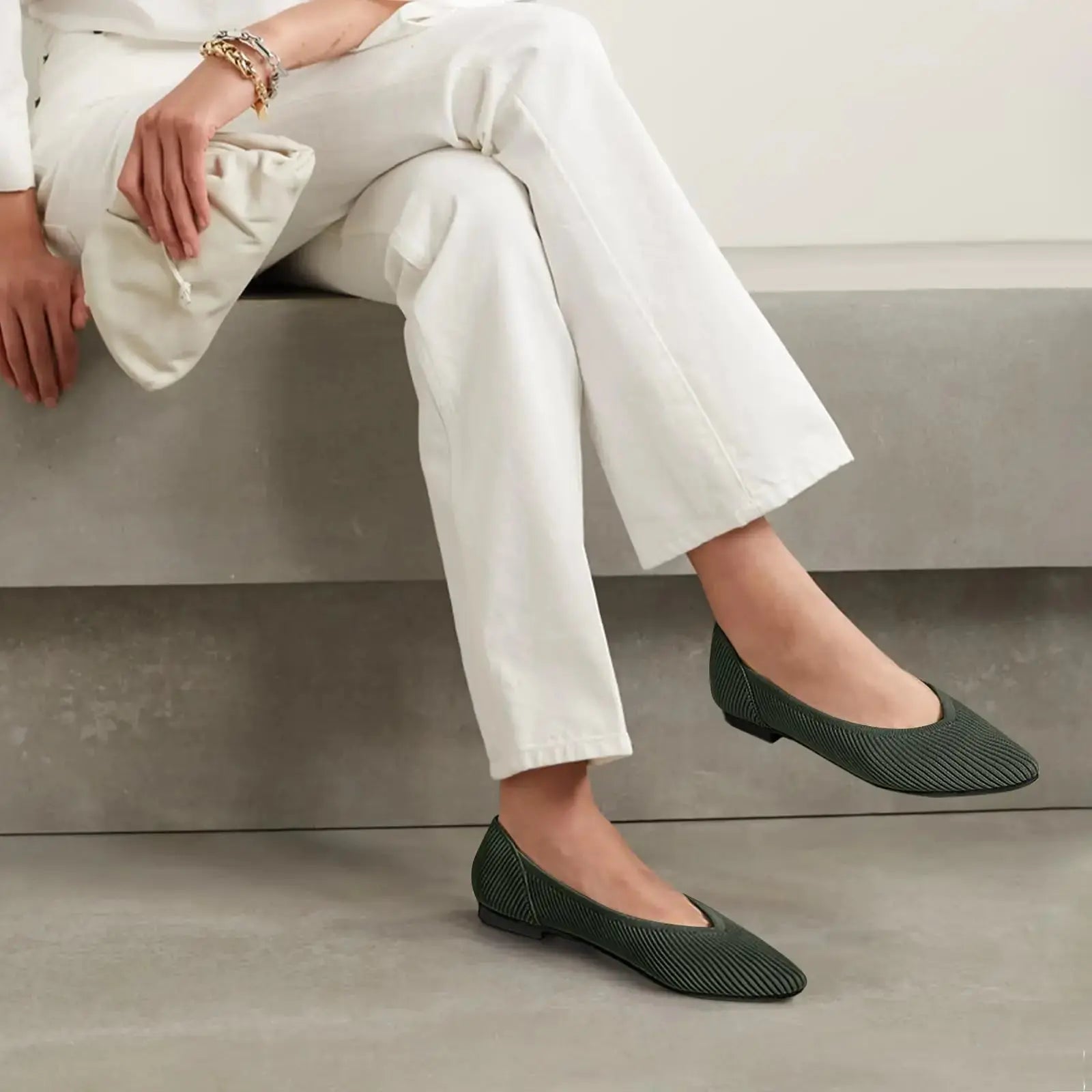 Women's Flats Shoes Pointed Toe Knit Ballet Comfortable Dressy Slip On Flat 8 Green - Vivareflex Online