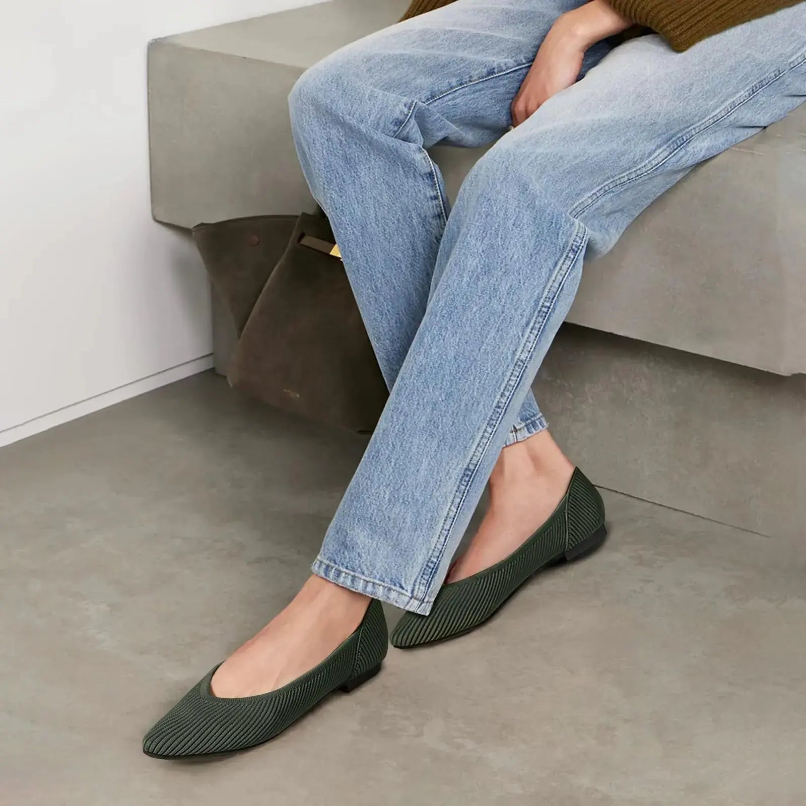 Women's Flats Shoes Pointed Toe Knit Ballet Comfortable Dressy Slip On Flat 8 Green - Vivareflex Online