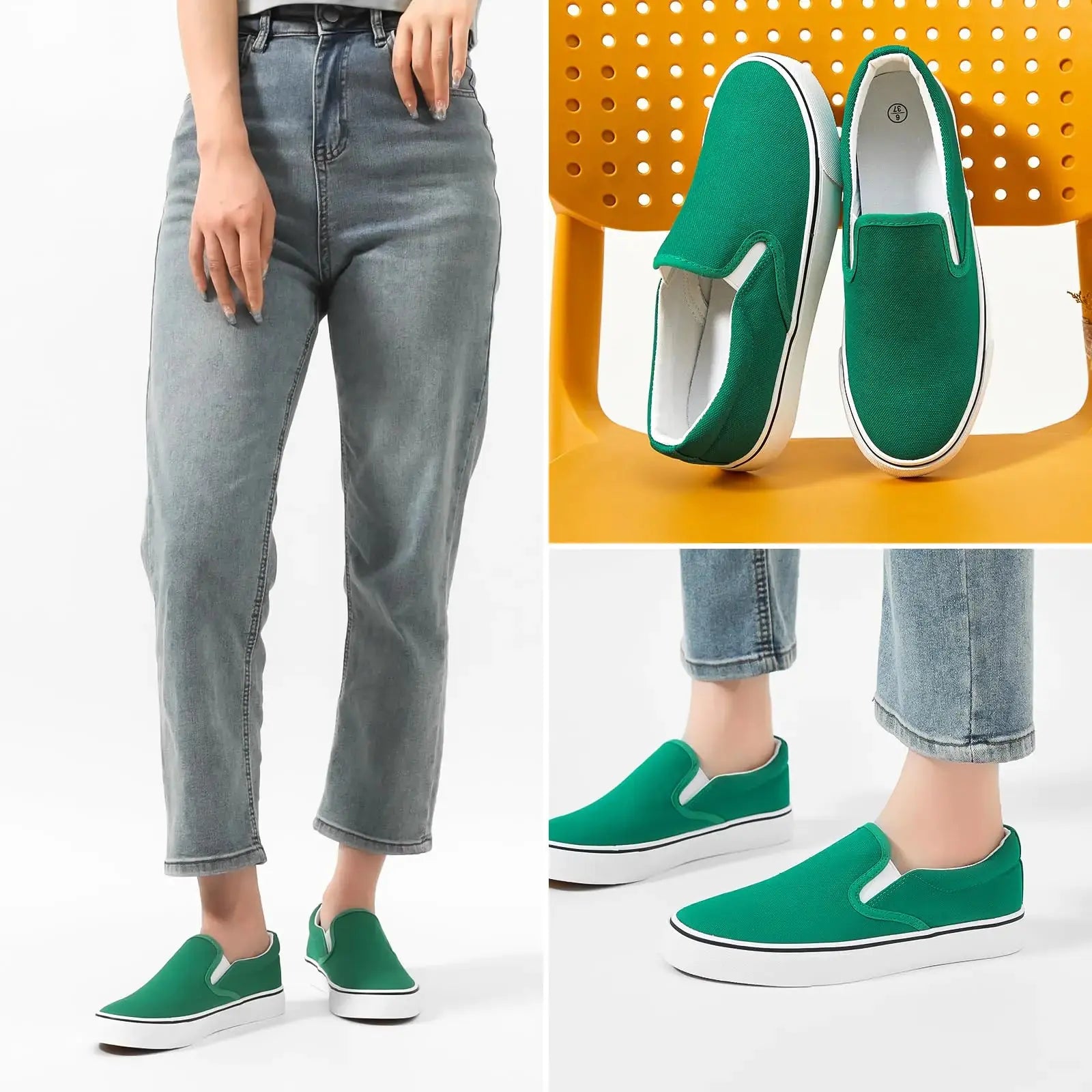Women's Slip on Shoes Canvas Sneakers Loafers Non Slip Shoes Low Top Casual Shoes 9.5 Dark Green - Vivareflex Online