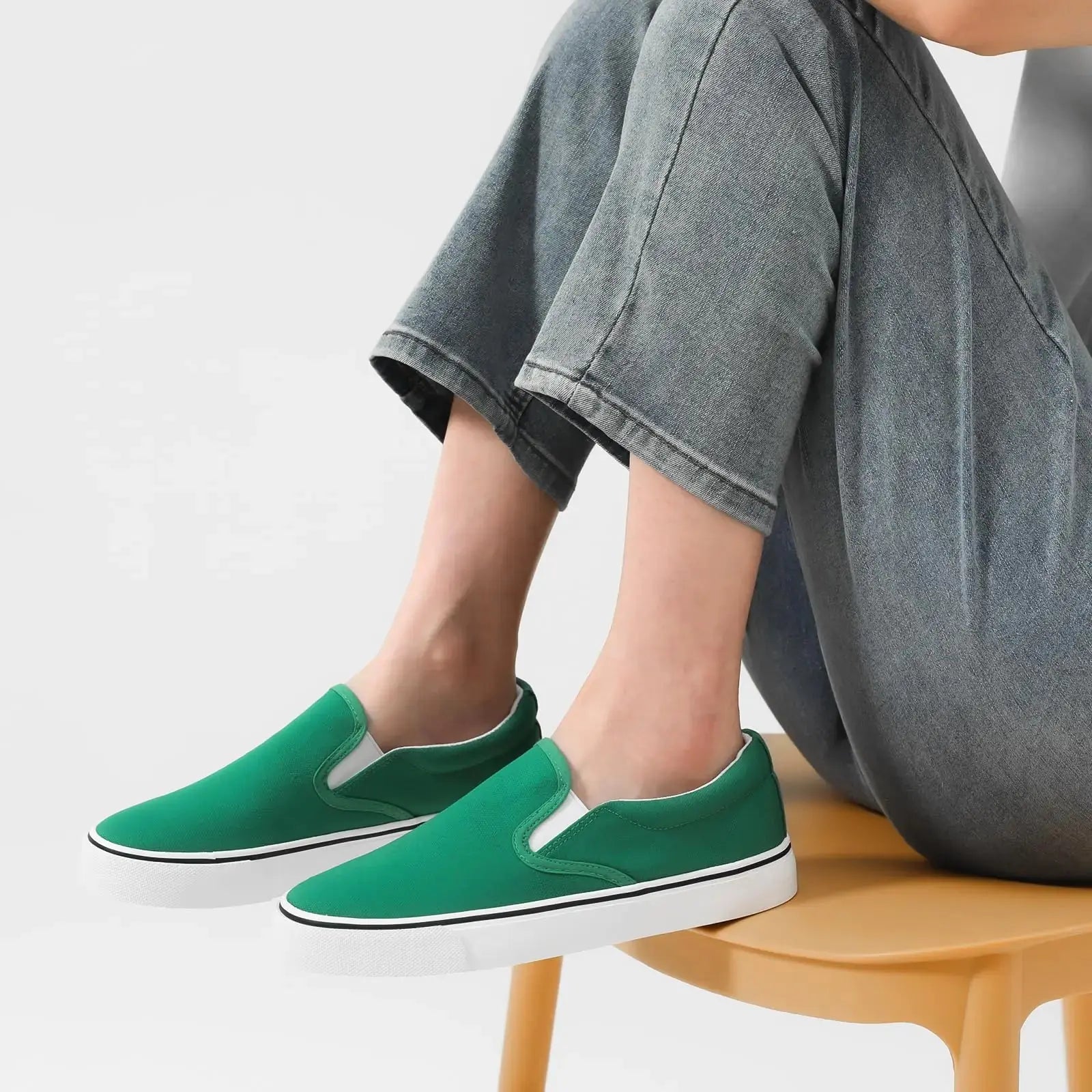 Women's Slip on Shoes Canvas Sneakers Loafers Non Slip Shoes Low Top Casual Shoes 9.5 Dark Green - Vivareflex Online