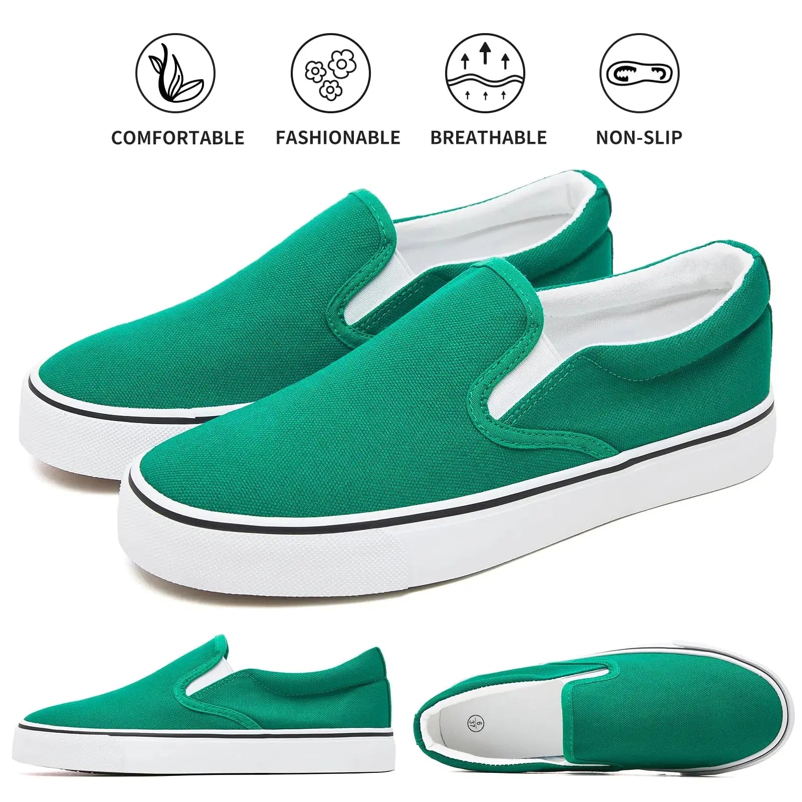Women's Slip on Shoes Canvas Sneakers Loafers Non Slip Shoes Low Top Casual Shoes 9.5 Dark Green - Vivareflex Online