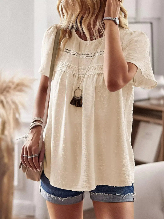 Womens Summer Tops Crewneck Short Sleeve Shirts | Casual Chiffon Blouses_Vivareflex_Online