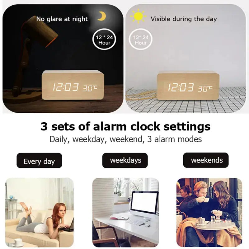 Wooden Digital Alarm Clock Vivareflex Online