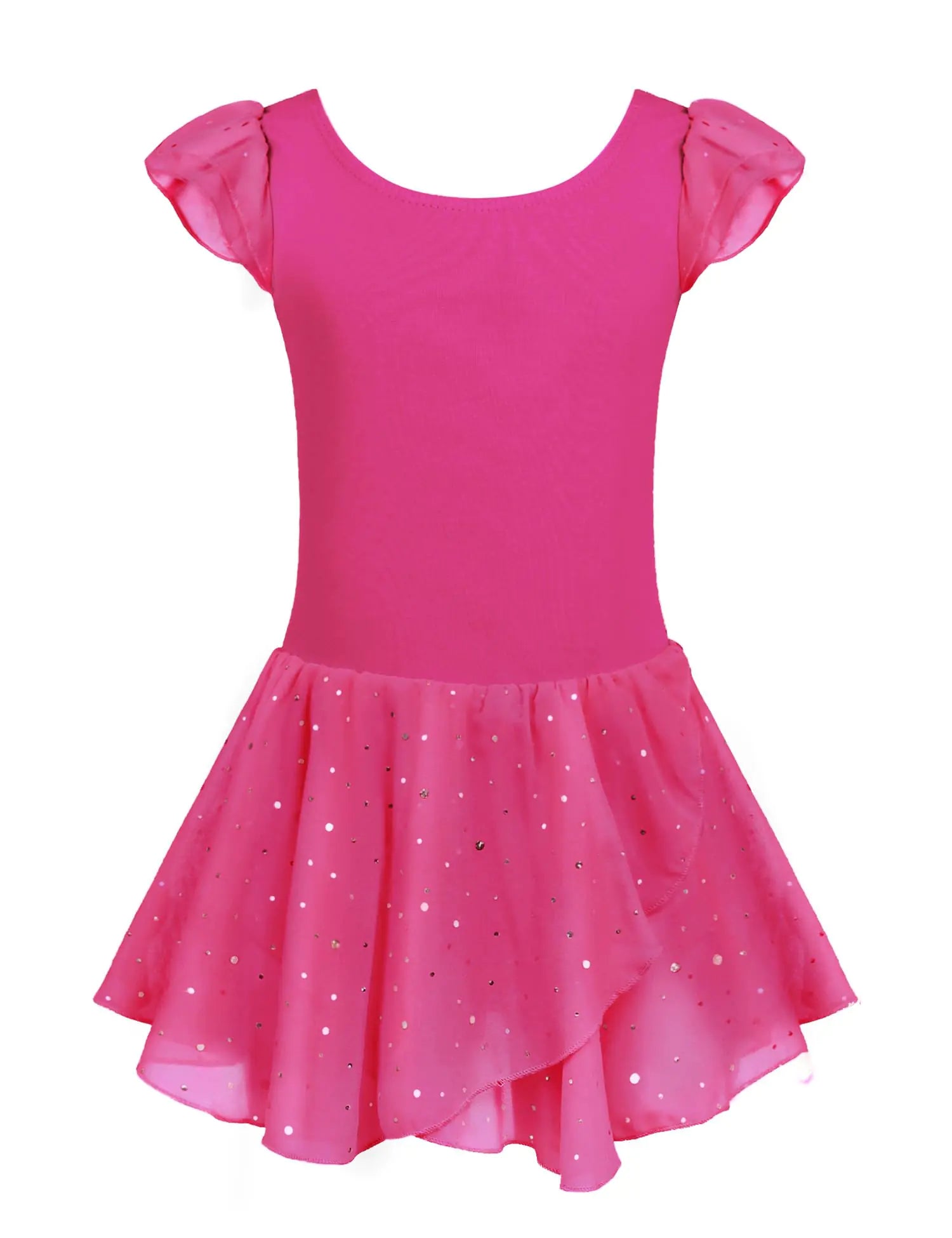 Vestido de ballet con falda y tutú y mangas con volantes de Arshiner para niñas, color rojo rosa, 8 a 9 años