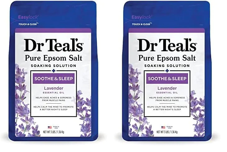 Dr Teal's Epsom Salt Soaking Solution, Soothe & Sleep, Lavender, 3lbs (Packaging May Vary) (Pack of 2) 48 Ounce (Pack of 2)