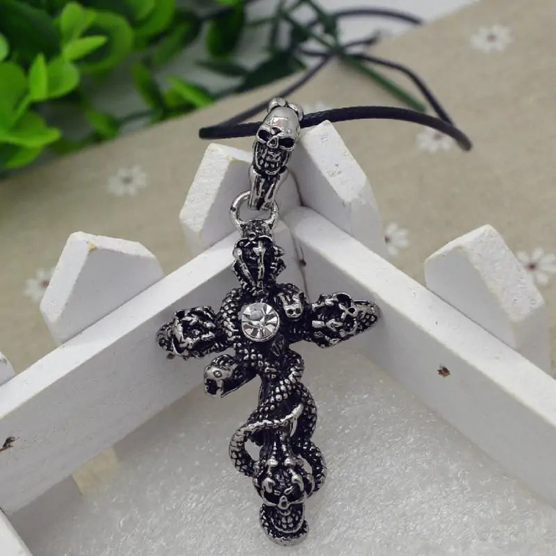 Snake Cross Skeleton Skull Pendant Necklace for Men Vivareflex Online