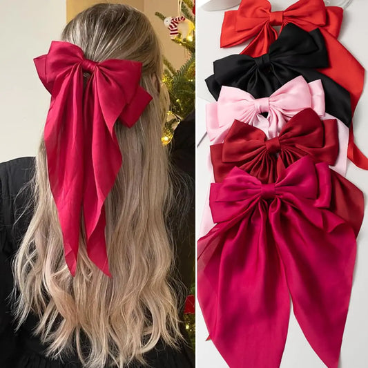 Ensemble de gros nœuds et pinces en satin pour cheveux épais et fins – Lot de 5 pinces à griffes antidérapantes en forme de nœud papillon pour femmes