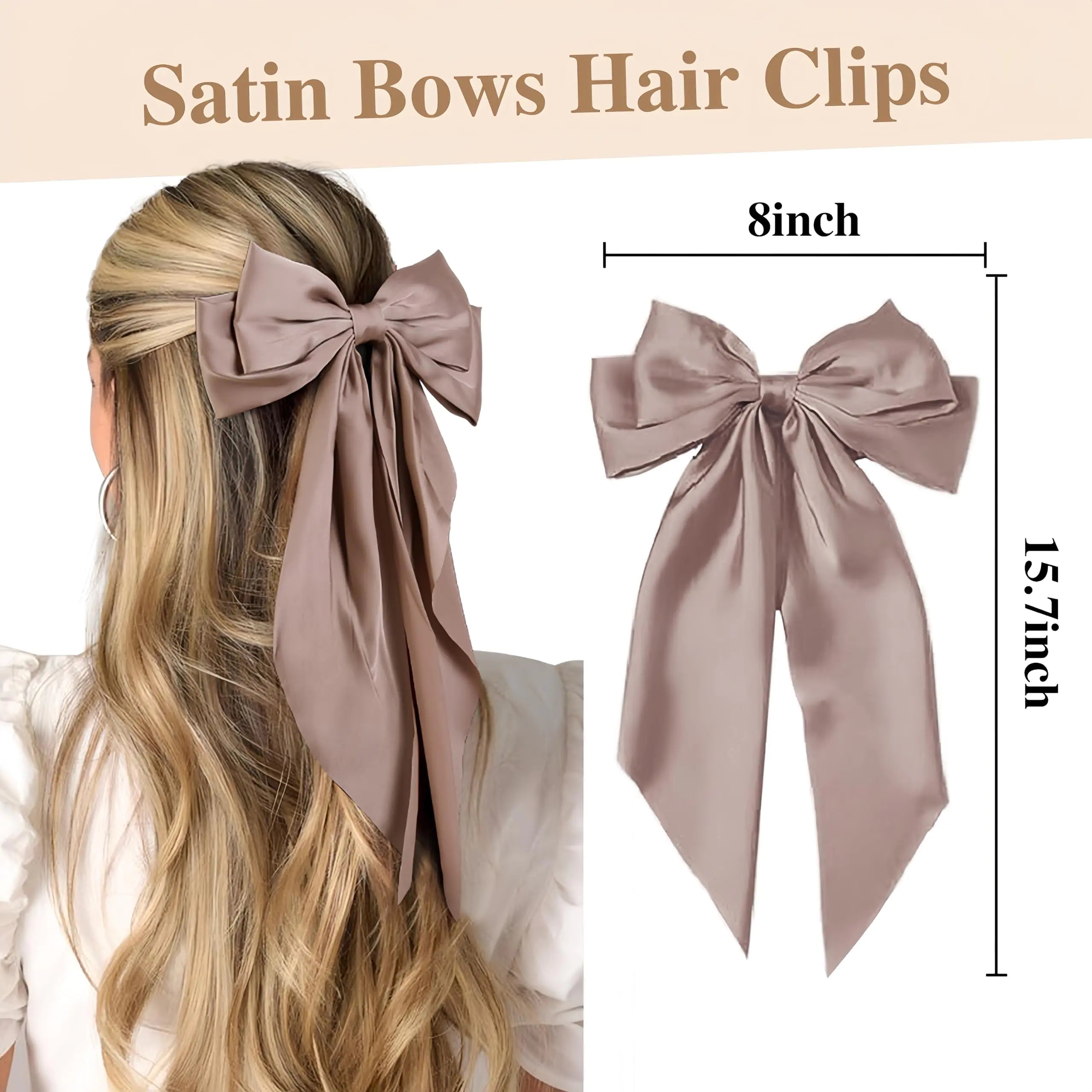 Hair Ribbon Clips with Long Tails - 8 PCS Cute Vintage Accessories for Women and Girls Nude Neutral