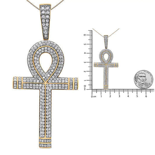 10K Yellow Gold 1 7/8 Cttw Round Diamond Ankh Cross Pendant Necklace for Men (H-I Color, SI1-SI2 Clarity) - NO CHAIN INCLUDED Vivareflex Online