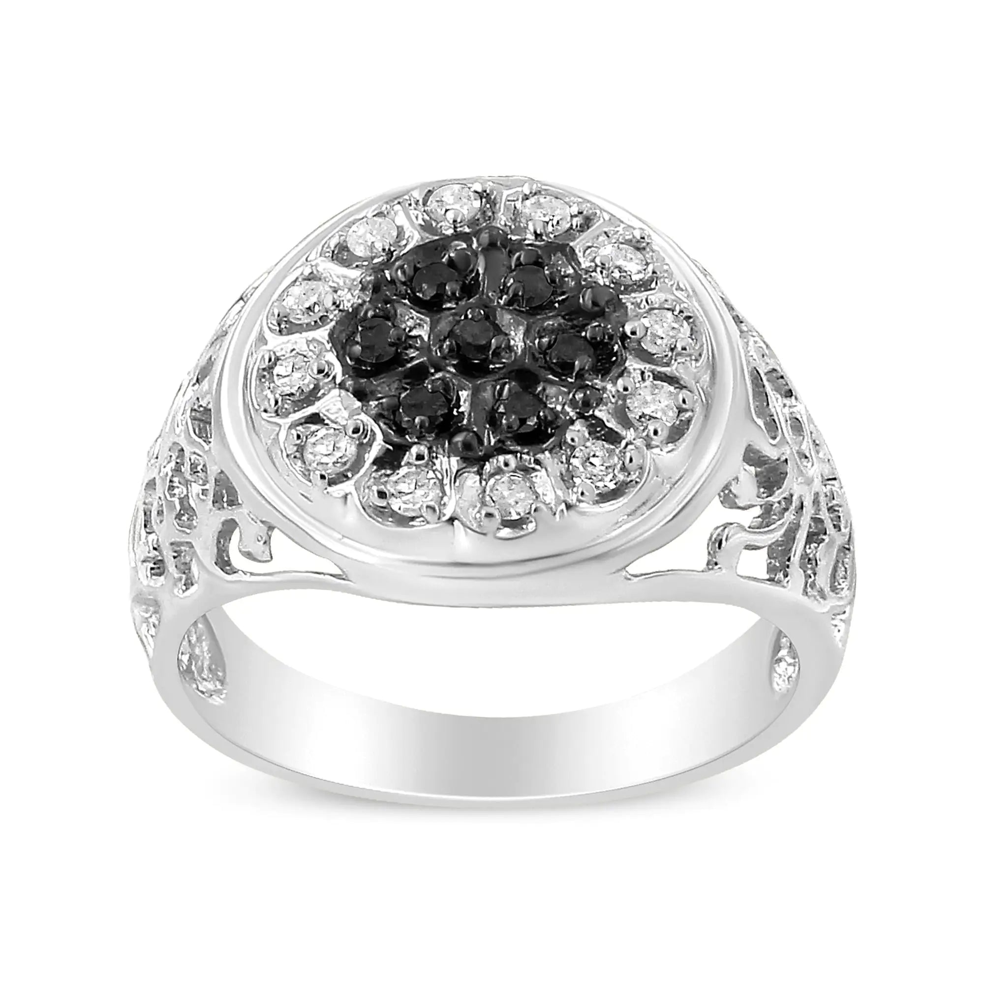 .925 Sterling Silver 1/4 Cttw White and Black Treated Diamond Halo Cluster Ring for Men (I-J Color, I3 Clarity) Vivareflex Online