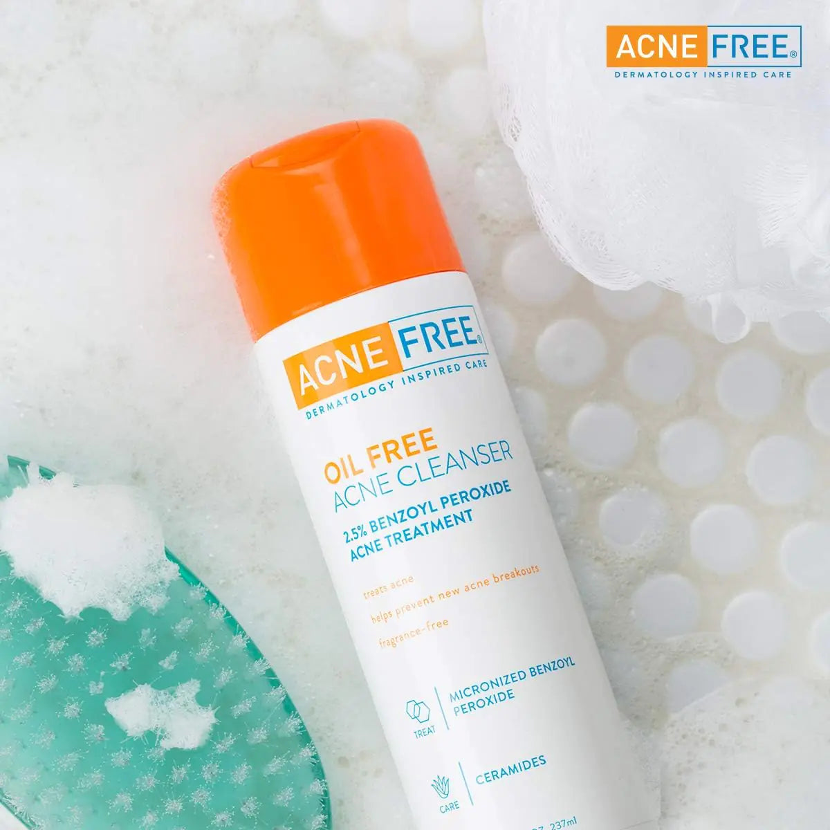 Nettoyant sans huile AcneFree Acne Free, peroxyde de benzoyle à 2,5 % avec acide glycolique pour prévenir et traiter les éruptions cutanées, sans parfum, 8 fl oz 8 onces (paquet de 1)