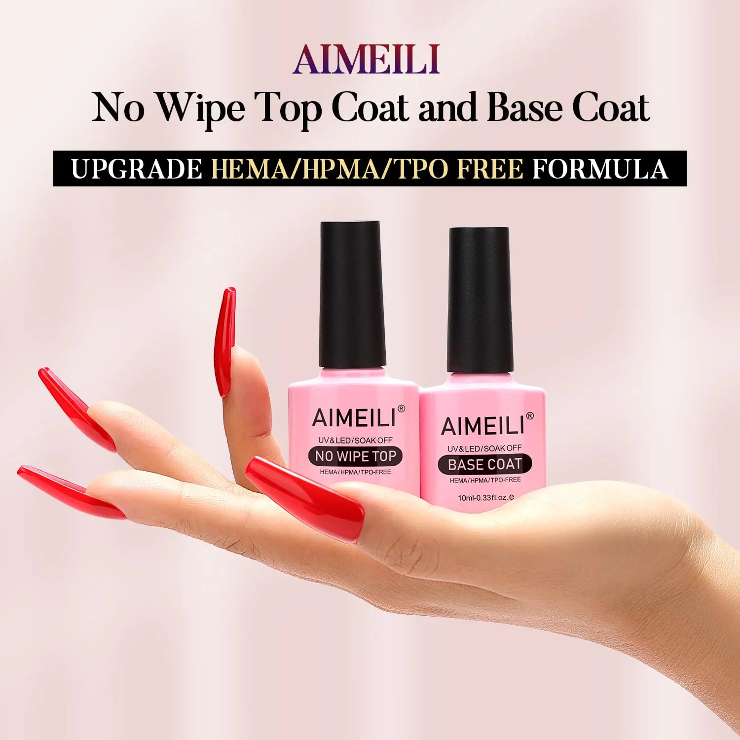 Vernis à ongles gel AIMEILI, ensemble de base et de top coat sans essuyage, finition brillante et longue durée, vernis à ongles gel à tremper - 2 x 10 ml