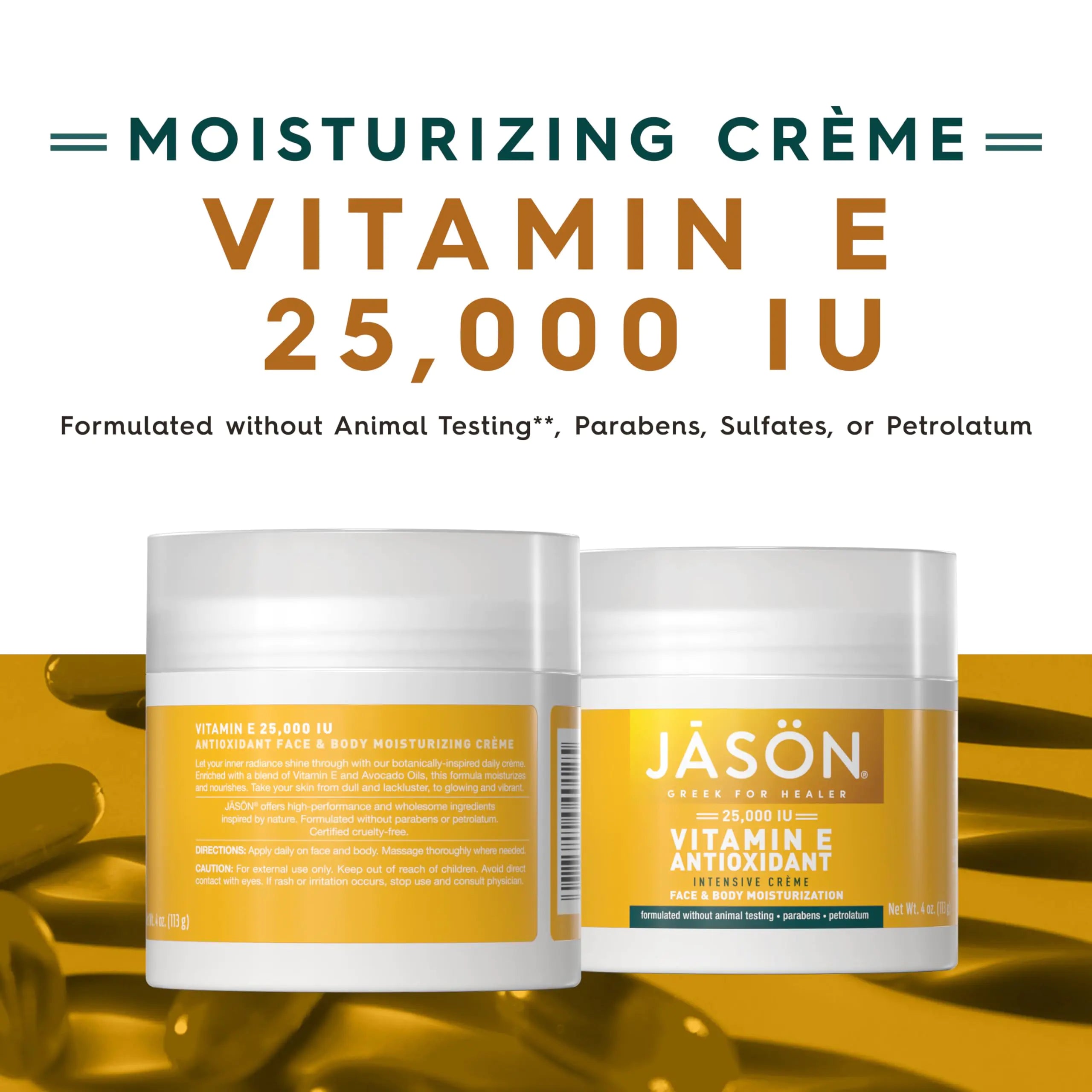 Crème hydratante intensive JASON Vitamine E 25 000 UI, pour le visage et le corps, 4 onces liquides 25 000 UI