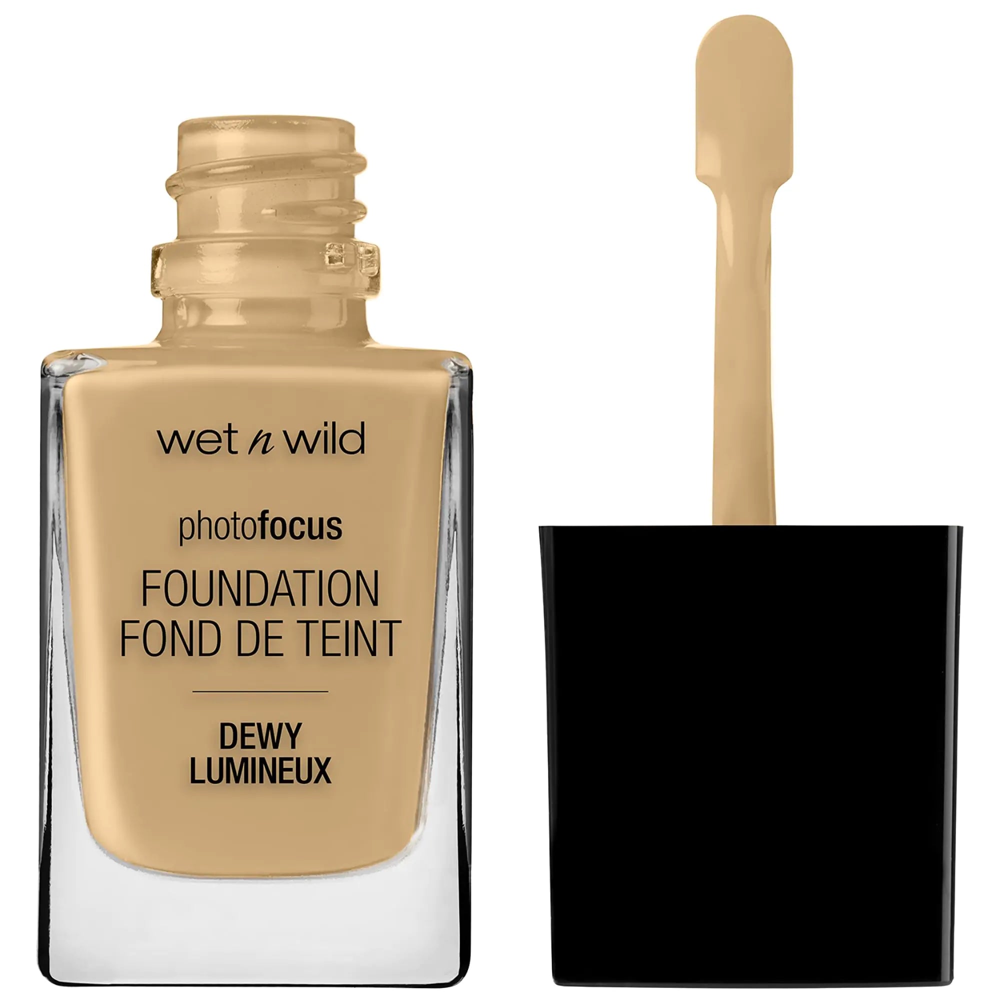 Fond de teint crème Photo Focus Dewy beige et fond de teint liquide Buff Bisque de wet n wild + fond de teint Buff Bisque